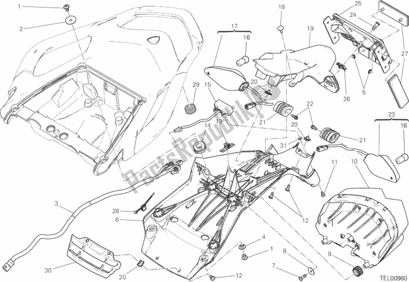 All parts for the Number Plate Holder - Tail Light of the Ducati Multistrada 1200 ABS USA 2016
